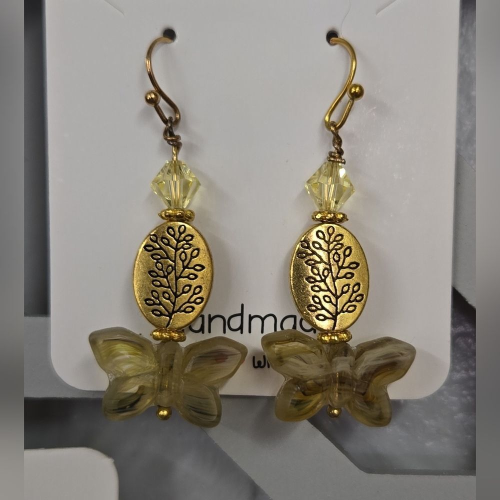 HANDMADE Czech Glass Butterfly Pierced Earrings with Swarovski Crystals